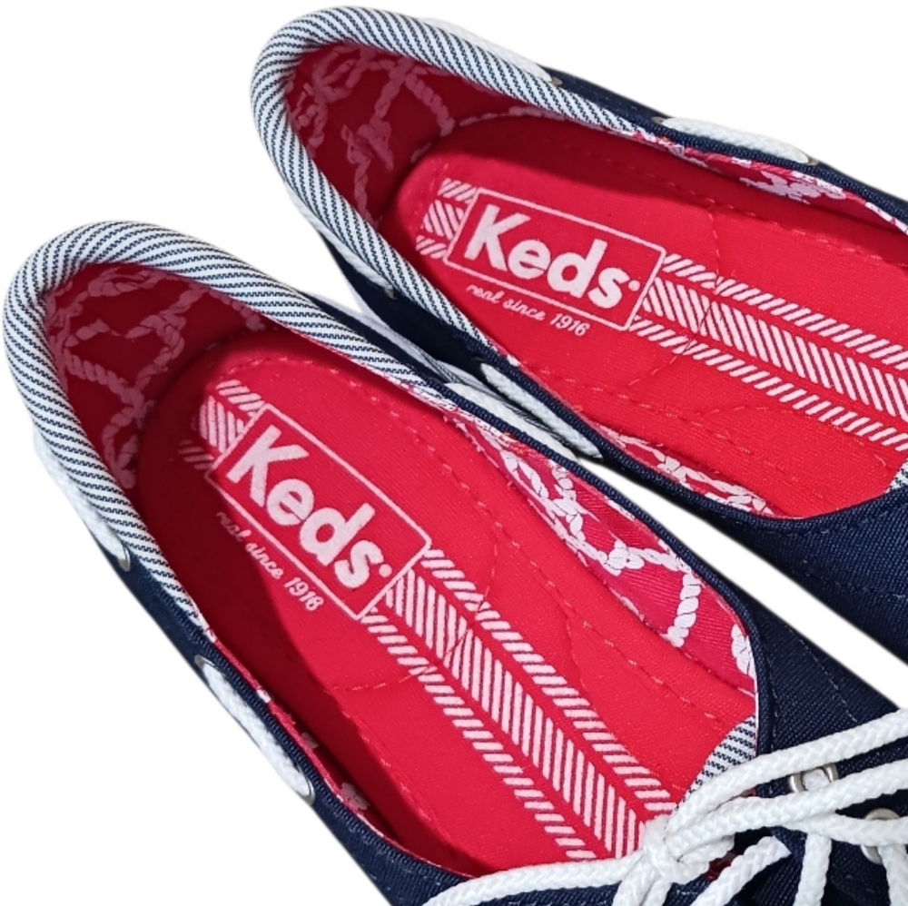 Keds Lace Up Canvas Boat Shoes Nautical - Picture 8 of 11